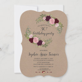 Invitación Fiesta de cumpleaños de papel floral de Marsala de