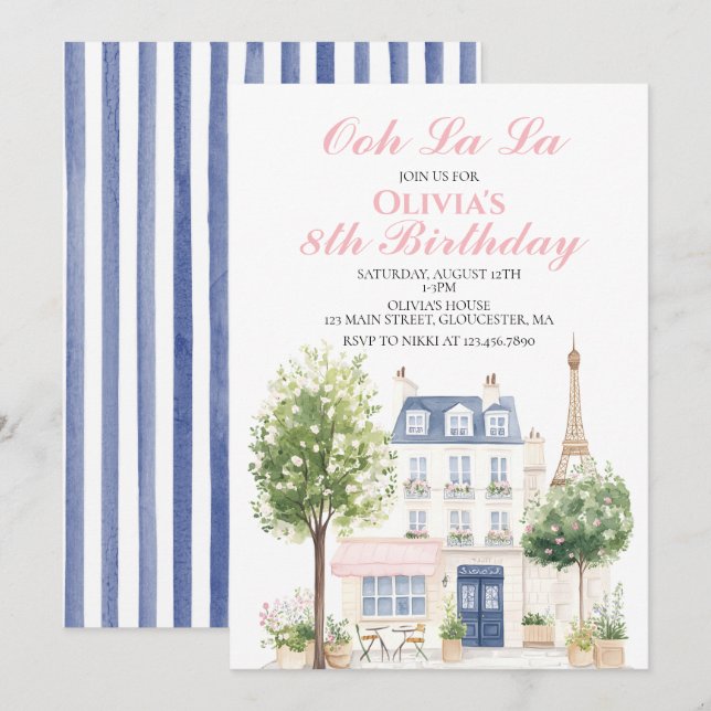 Invitación Fiesta de cumpleaños de París Café parisino Té (Anverso / Reverso)