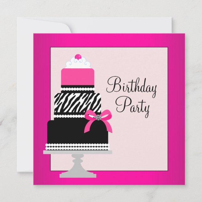 Invitación Fiesta de cumpleaños de pastel de pasteles rosados (Anverso)
