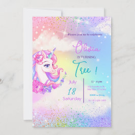 Invitación Fiesta de cumpleaños de Pastel Unicornio