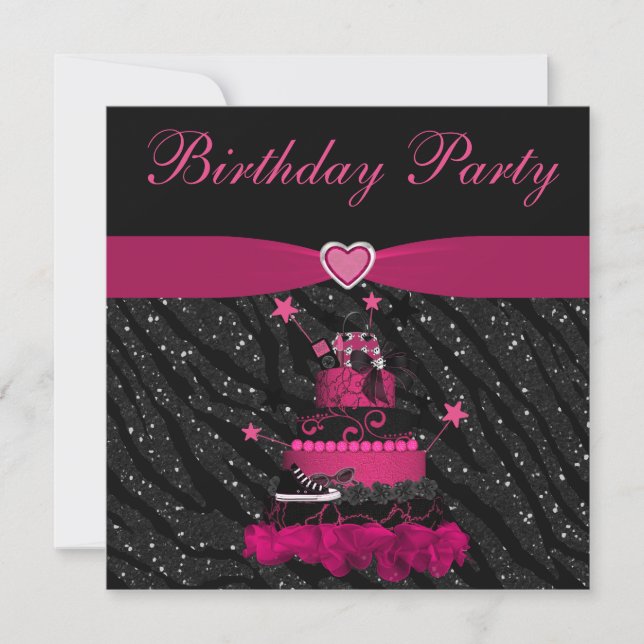 Invitación Fiesta de cumpleaños de pasteles rosados y rayas d (Anverso)
