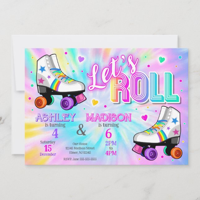 Invitación Fiesta de Cumpleaños de Patinaje en Línea Teñido c (Anverso)