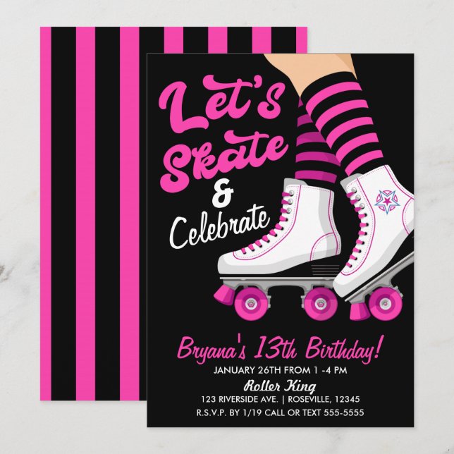 Invitación Fiesta de Cumpleaños de Patinaje en Patines de Rod (Anverso / Reverso)
