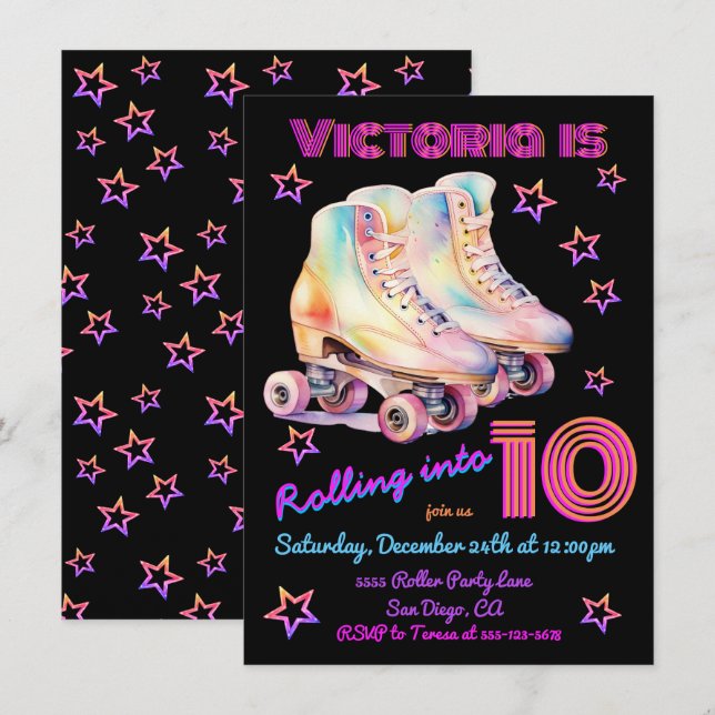Invitación Fiesta de cumpleaños de patinaje sobre el patinaje (Anverso / Reverso)