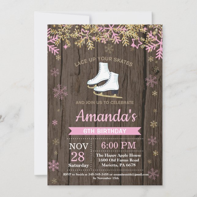 Invitación Fiesta de Cumpleaños de Patinaje sobre Hielo Invit (Anverso)
