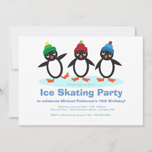Invitación Fiesta de cumpleaños de patinaje sobre hielo para  (Anverso)