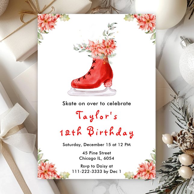 Invitación Fiesta de cumpleaños de patinaje sobre hielo rojo (Subido por el creador)
