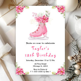 Invitación Fiesta de cumpleaños de patinaje sobre hielo rosa