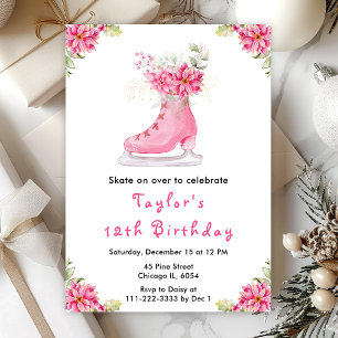 Invitación Fiesta de cumpleaños de patinaje sobre hielo rosa