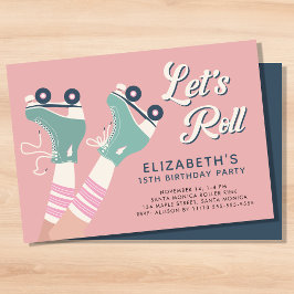 Invitación Fiesta de cumpleaños de patinaje sobre patines ret