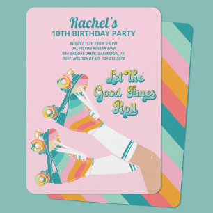 Invitación Fiesta de cumpleaños de patinaje sobre patines ret