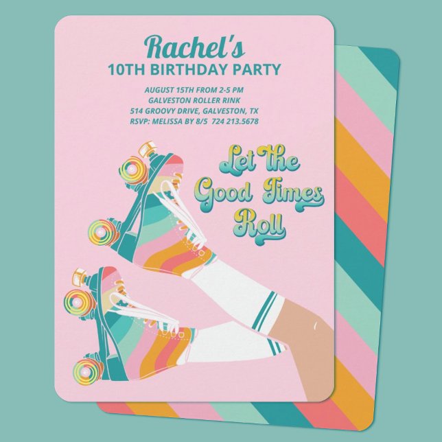 Invitación Fiesta de cumpleaños de patinaje sobre patines ret (Subido por el creador)