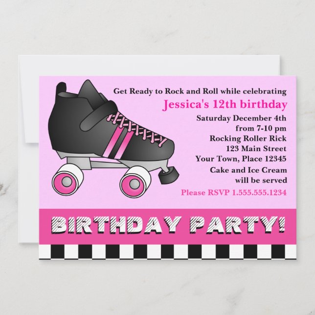 Invitación Fiesta de cumpleaños de patinaje sobre patines ros (Anverso)