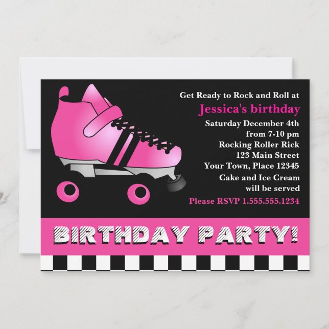 Invitación Fiesta de cumpleaños de patinaje sobre patines ros (Anverso)