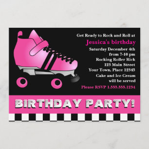 Invitación Fiesta de cumpleaños de patinaje sobre patines ros