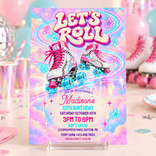 Invitación Fiesta de Cumpleaños de Patinaje sobre Ruedas Neon