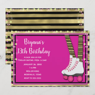 Invitación Fiesta de cumpleaños de patinaje sobre ruedas rosa