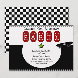 Invitación Fiesta de Cumpleaños de Patineta en Media Tubería