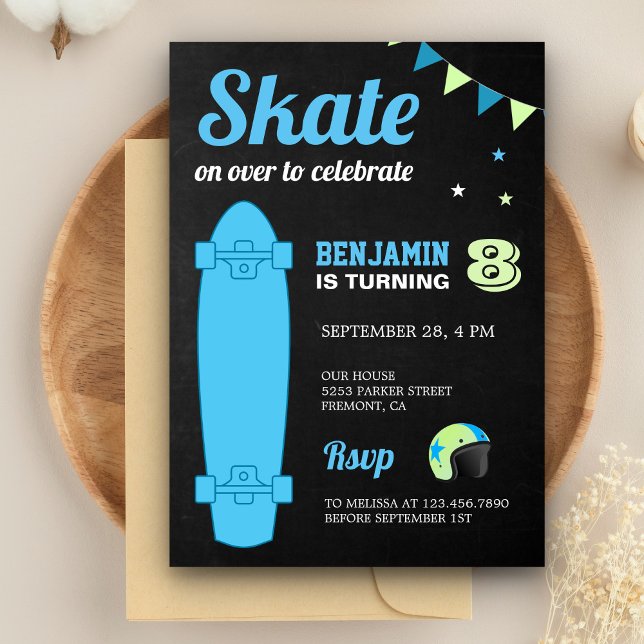 Invitación Fiesta de cumpleaños de patineta para niños (Subido por el creador)