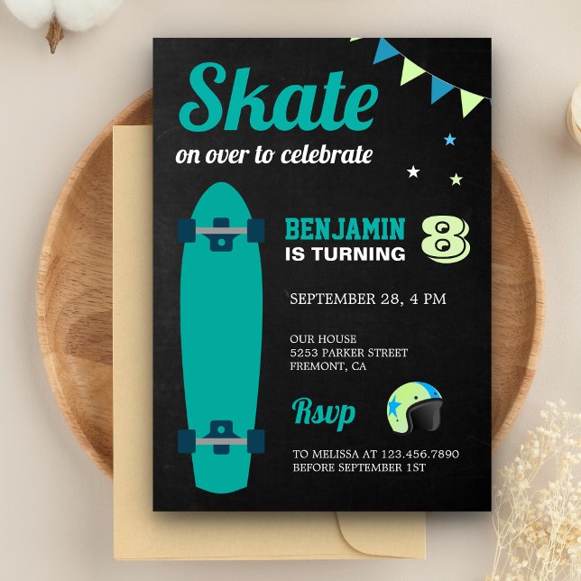 Invitación Fiesta de cumpleaños de patineta para niños (Subido por el creador)