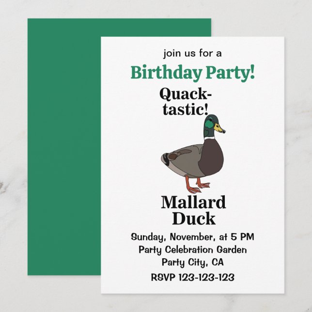 Invitación Fiesta de Cumpleaños de Pato Colosal de Pato Silbó (Anverso / Reverso)