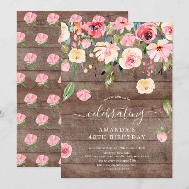 Invitación Fiesta de cumpleaños de patrimonios rusos florales (Anverso / Reverso)