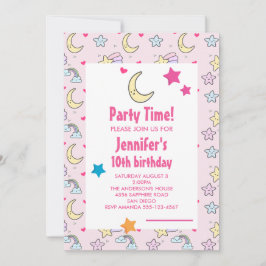 Invitación Fiesta de Cumpleaños de Patrón de Luna, Estrellas 