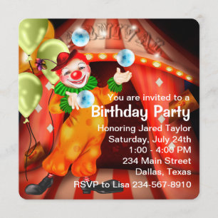 Invitación Fiesta de Cumpleaños de Payaso de Circo de Malabar
