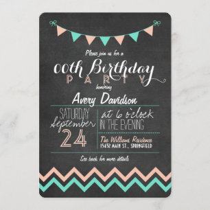 Invitación Fiesta de cumpleaños de Peach and Mint Green Chalk