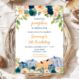 Invitación Fiesta de cumpleaños de Peach and Navy Blue Pumpki