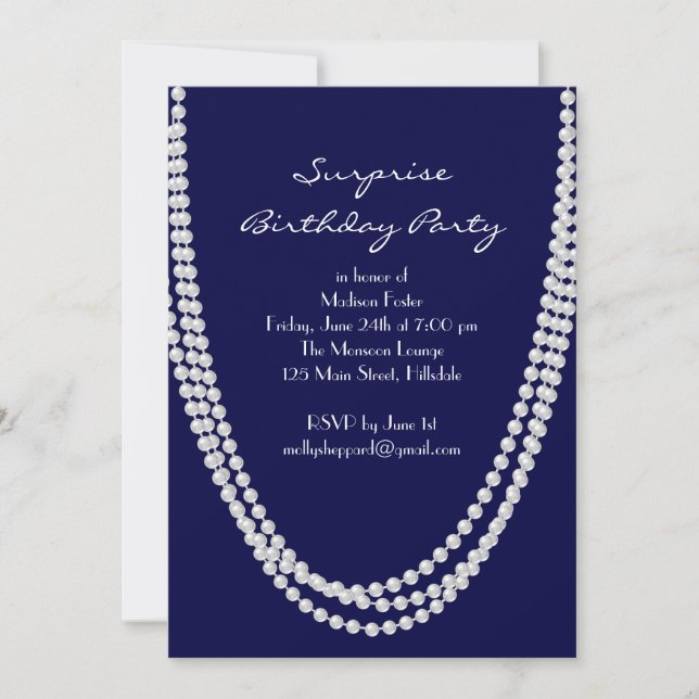 Invitación Fiesta de cumpleaños de Pearl Surprise de 1920 inv (Anverso)