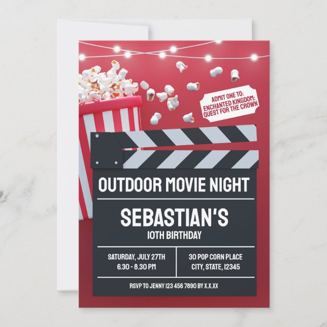 Invitación Fiesta de cumpleaños de película al aire libre con (Anverso)