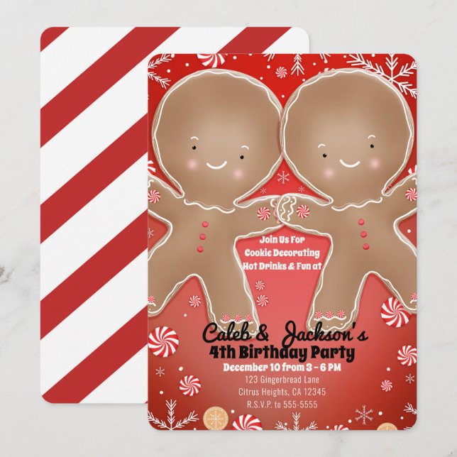 Invitación Fiesta de cumpleaños de Peppermint Gingerbread (Anverso / Reverso)