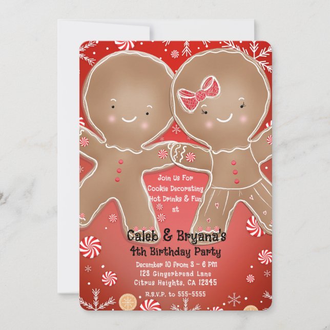 Invitación Fiesta de cumpleaños de Peppermint Gingerbread Boy (Anverso)