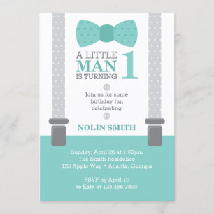 Invitación Fiesta de cumpleaños de pequeño hombre, Verde azul