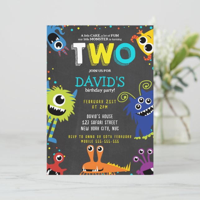 Invitación Fiesta de cumpleaños de pequeño monstruo celebra s (Anverso de pie)