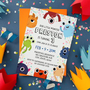 Invitación Fiesta de cumpleaños de pequeños monstruos para to