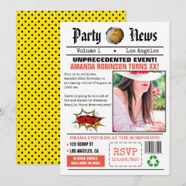 Invitación Fiesta de Cumpleaños de Periódico Retro