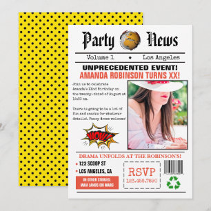 Invitación Fiesta de Cumpleaños de Periódico Retro