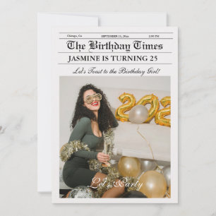 Invitación Fiesta de cumpleaños de periódico único moderno