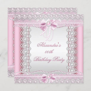 Invitación Fiesta de cumpleaños de Perlas Blancas Rosa Lace B