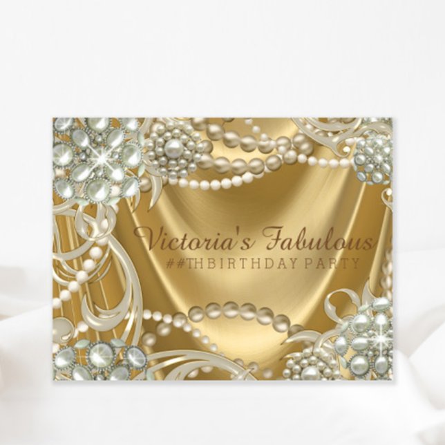 Invitación Fiesta de Cumpleaños de Perlas Hollywood Glam (You can change all of the text for your event on this elegant any occasion invitation.)