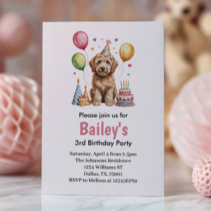 Invitación Fiesta de Cumpleaños de Perrita Rosa Linda