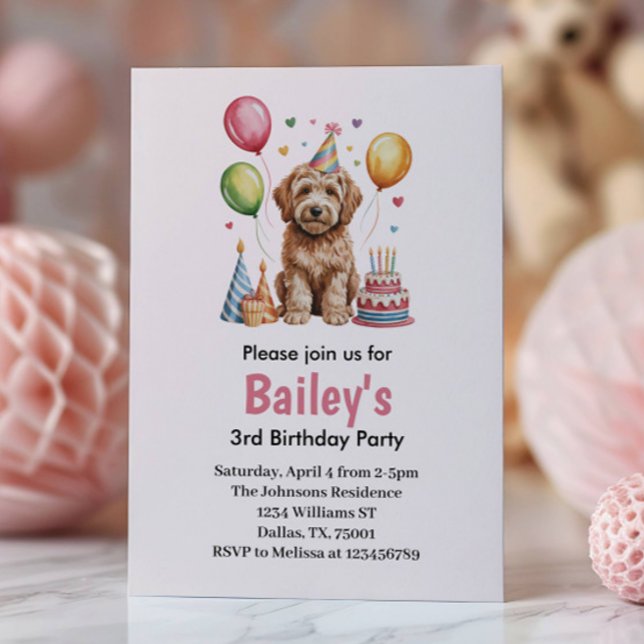 Invitación Fiesta de Cumpleaños de Perrita Rosa Linda (Subido por el creador)