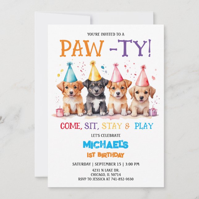 Invitación Fiesta de Cumpleaños de Perrito (Anverso)