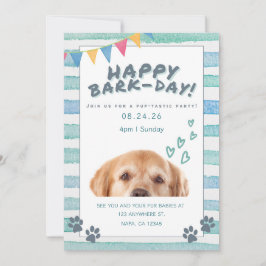 Invitación Fiesta de Cumpleaños de Perrito Acuarela Azul y Bl