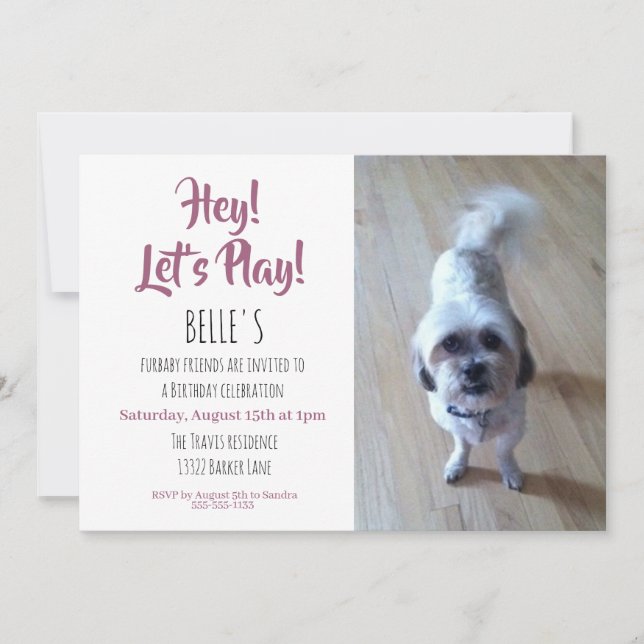 Invitación Fiesta de Cumpleaños de Perrito Rosa con Foto Pers (Anverso)