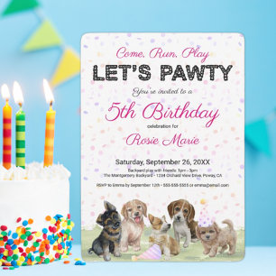 Invitación Fiesta de Cumpleaños de Perrito Rosa Personalizada