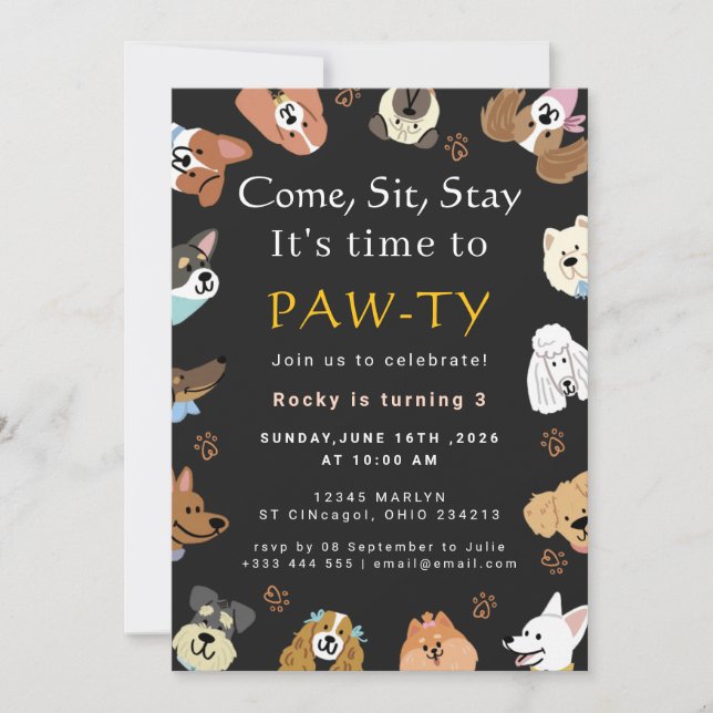 Invitación Fiesta de Cumpleaños de Perro (Anverso)