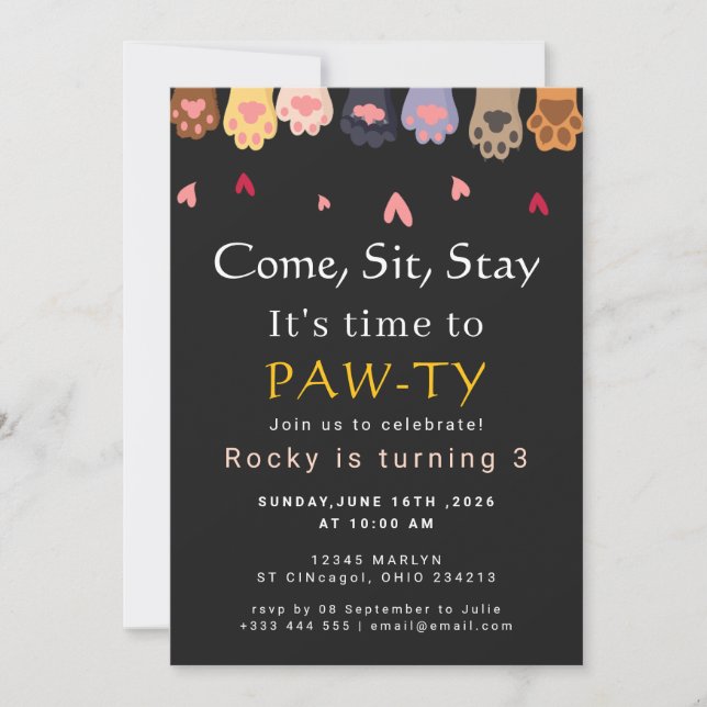 Invitación Fiesta de Cumpleaños de Perro (Anverso)